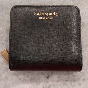 Kate Spade Black Leather Zip-Around Compact Wallet NWOT